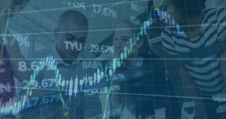 Animation of statistics and data processing over diverse business people - Powered by Adobe