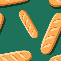 Baguette bread pattern on a green background