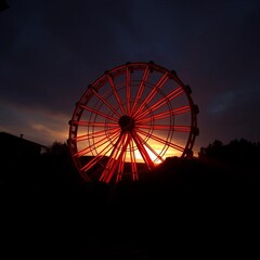 Crimson wheel slices through velvety blackness, a fleeting dance of light and shadow,  intense,  food preparation