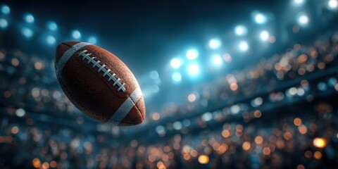 American Football Flying Through Stadium Air (Winning Moment Captured in Action)