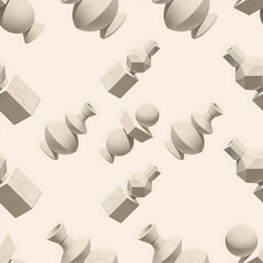 Marble textured geometric sculptures on a beige background