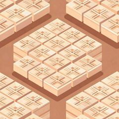 Light brown isometric geometric blocks in a repeating 3D pattern