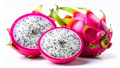 Obraz premium Sliced Dragon Fruit with White Flesh and Pink Skin on Neutral Background