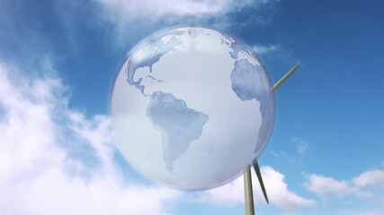 Animation of globe and data processing over wind turbine - Powered by Adobe