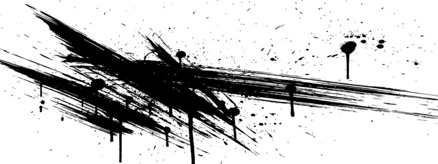 Obraz premium Abstract black ink stroke splatter design element Grunge artistic background texture vector illustration