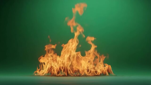 Vibrant orange flames rising against a green background with gradient effect