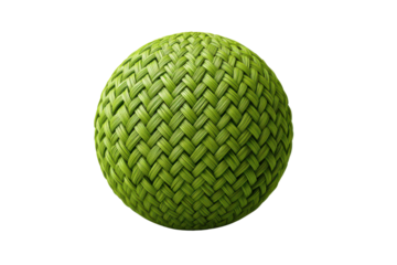 Green woven sphere with intricate braided texture on black background ball
