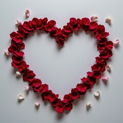 Obraz premium Romantic Rose Petal Heart on White Background: Perfect for Valentine's Day, Anniversaries, and Wedding Designs