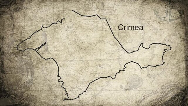 Crimea map drawn on a cartography background sheet of paper