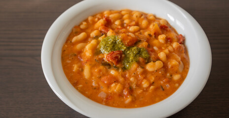 Bean Soup with Sun-Dried Tomatoes and Pesto