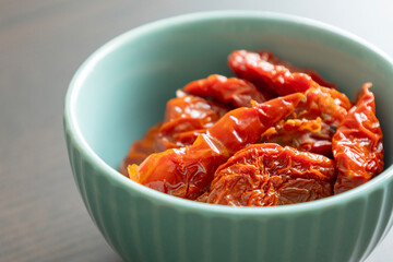 Sun-Dried Tomatoes in Small Blue Bowl