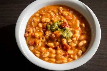 Bean Soup with Sun-Dried Tomatoes and Pesto