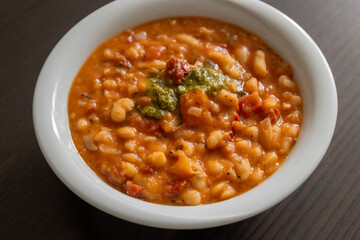Bean Soup with Sun-Dried Tomatoes and Pesto