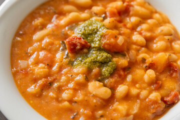 Bean Soup with Sun-Dried Tomatoes and Pesto