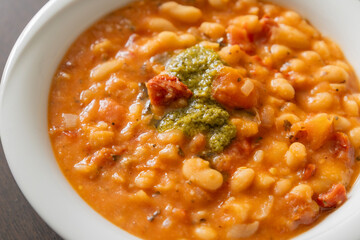Bean Soup with Sun-Dried Tomatoes and Pesto