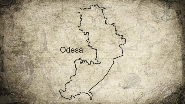 Odesa map drawn on a cartography background sheet of paper