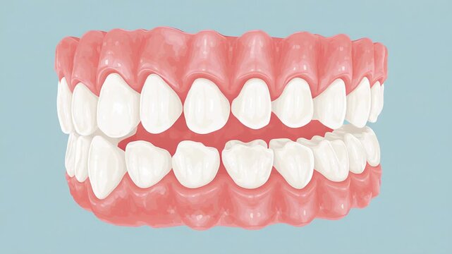 Oral health awareness for seniors, minimal visual of teeth and gums with soft highlights, clinical yet friendly design, clean white and light blue palette