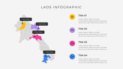 Laos map infographic template with 4 options. Laos administrative map infographic for presentation.