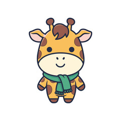 Adorable Cartoon Giraffe Wearing Scarf Illustration