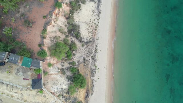 Aerial view of Paria beach with emerald waters and sandy coastline