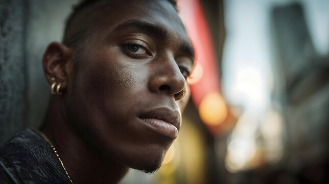 Portrait contemplatif d'un homme regardant vers l'horizon urbain