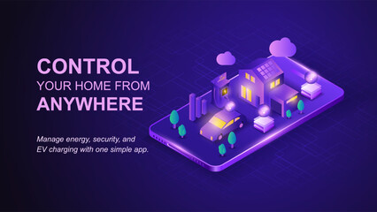 Smart home automation and electric vehicle charging on smartphone with solar energy system app