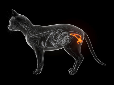 A Detailed 3D Depiction Of The Penis And Testicles Of A Cat
