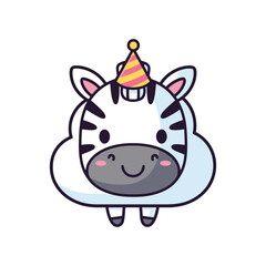Cute Cartoon Zebra with Party Hat Illustration