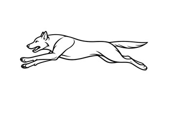 Running wolf sketch on transparent background, outlined canine artwork