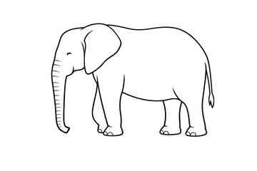 Fototapeta premium Cartoon elephant line art on transparent background, simple and cute.