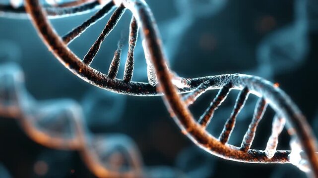 Closeup of a dna double helix structure with a dark blue background