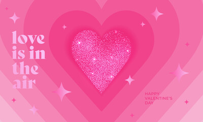 Creative concept of Happy Valentines Day. Modern abstract art design with shining heart, stars, geometric shapes and gradients. Template for celebration, ads, branding, web banner, cover, label, poste