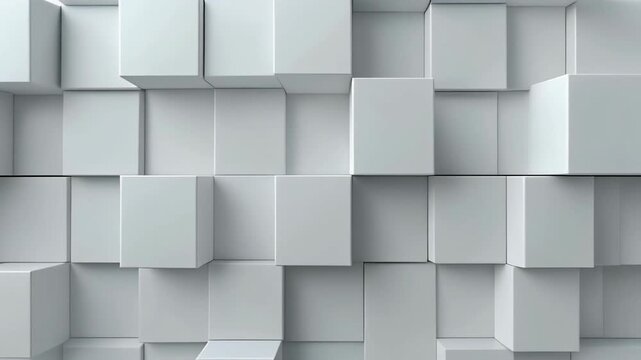 A geometric pattern of stacked white cube shapes creating a textured, dimensional surface