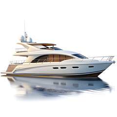 Isolated modern luxury motor yacht in side view, showcasing sleek design