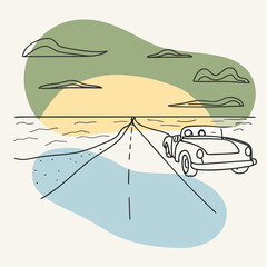 Classic Roadster Sunset Cruise Along Coastal Highway © Isabella