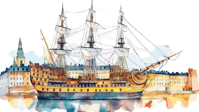 Vasa Museum. Vasa Museum watercolor vector illustration