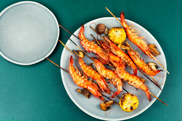 Spiced langoustines prawns and seafood.
