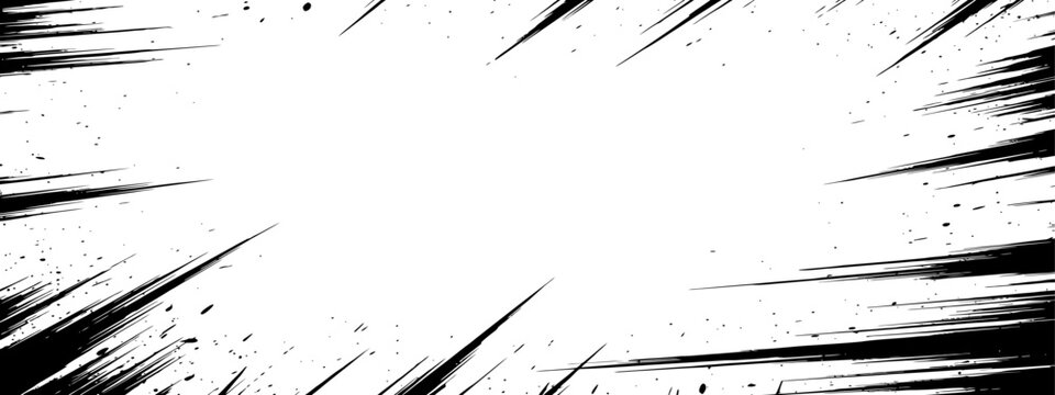 Dynamic Radial Speed Lines Frame Black and White Grunge Background Comic Book Effect Vector Illustration