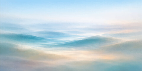 Obraz premium A beautiful blue sky with fluffy white clouds reflects the vibrant colors of a summer sunset over the calm sea, capturing the natural light of a golden evening landscape