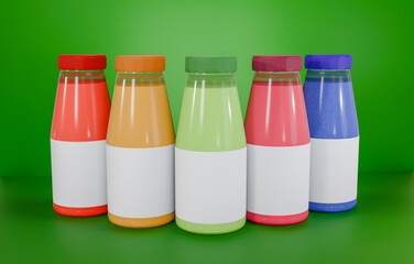 colorful juice bottle mockup 3d illustration image