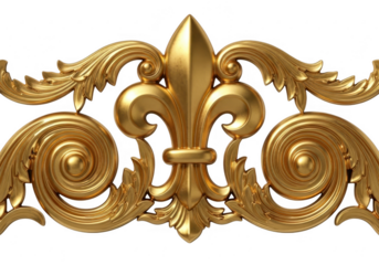 Ornate golden fleur de lis emblem with swirling accents