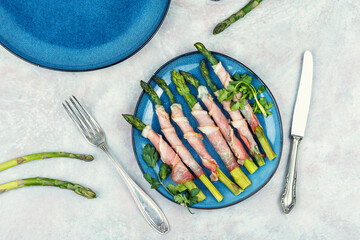 Asparagus with Meat on a Plate