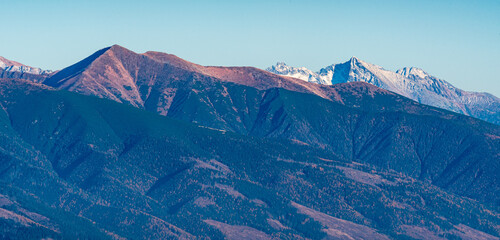 Baranec in Western Tatras and High Tatras mountains from Velky Choc hill in Chocske vrchy mountains in Slovakia