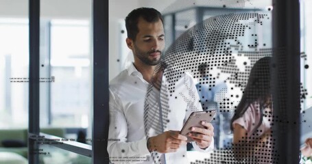 Animation of globe and data processing over diverse business people in office - Powered by Adobe