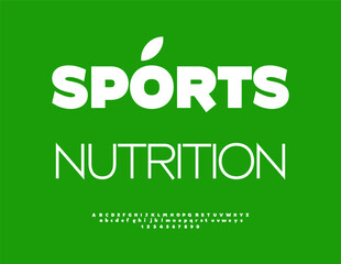 Naklejka premium Vector Healthy emblem Sports Nutrition. Modern White Font. Bold Classic Alphabet Letters and Numbers set.