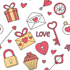 seamless pattern Cute valentine's day love hearts and romantic elements seamless pattern background