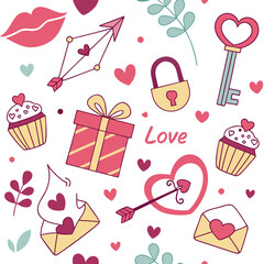 seamless pattern Cute valentine's day love hearts and romantic elements seamless pattern background