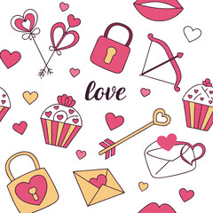 seamless pattern Cute valentine's day love hearts and romantic elements seamless pattern background