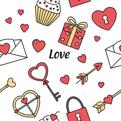 seamless pattern Cute valentine's day love hearts and romantic elements seamless pattern background
