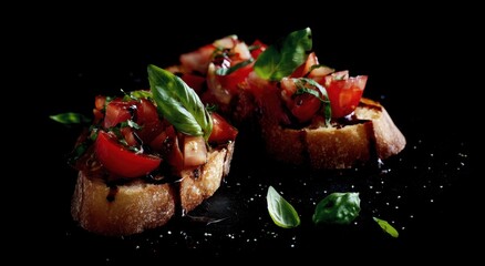 Fresh Bruschetta Drizzled With Olive Oil and Sprinkled With Basil